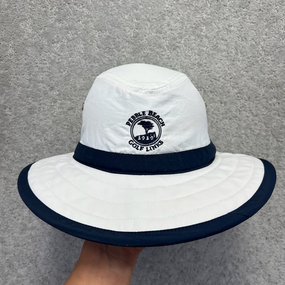 The Palmer Bucket Hat S/M White Navy Pebble Beach Golf Links Ahead Performance